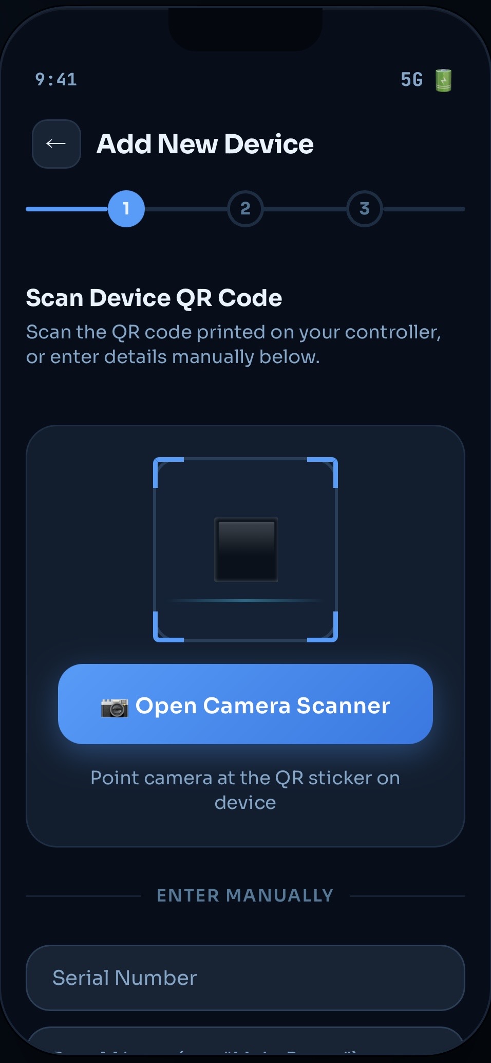 AquaControl add new device screen